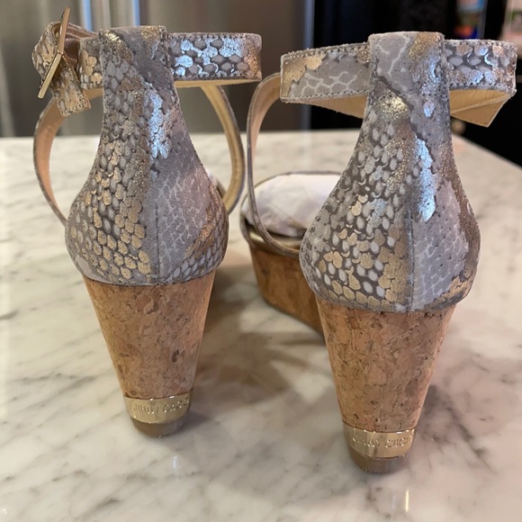 Stunning Jimmy Choo Metallic Printed Suede Wedge. - Picture 2 of 9